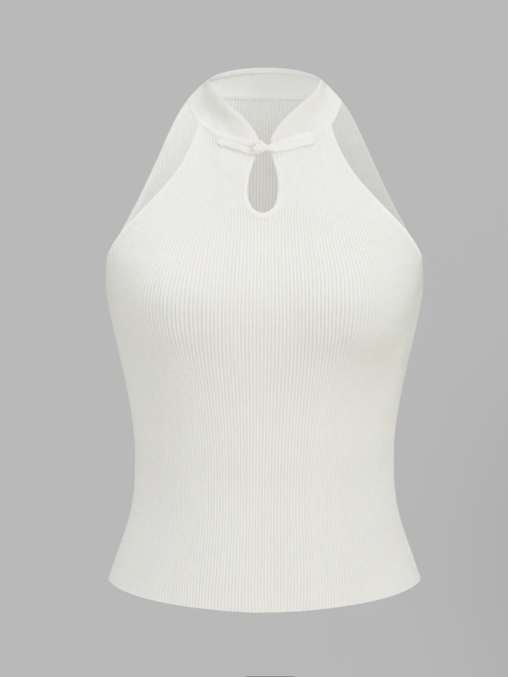 Commense Ivory Ribbed Keyhole Halter Tank - Picture 2 of 5